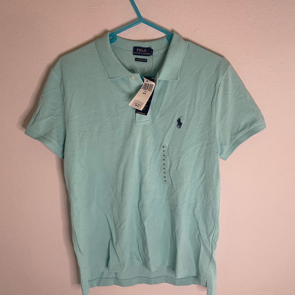 Women aqua blue polo shirt
